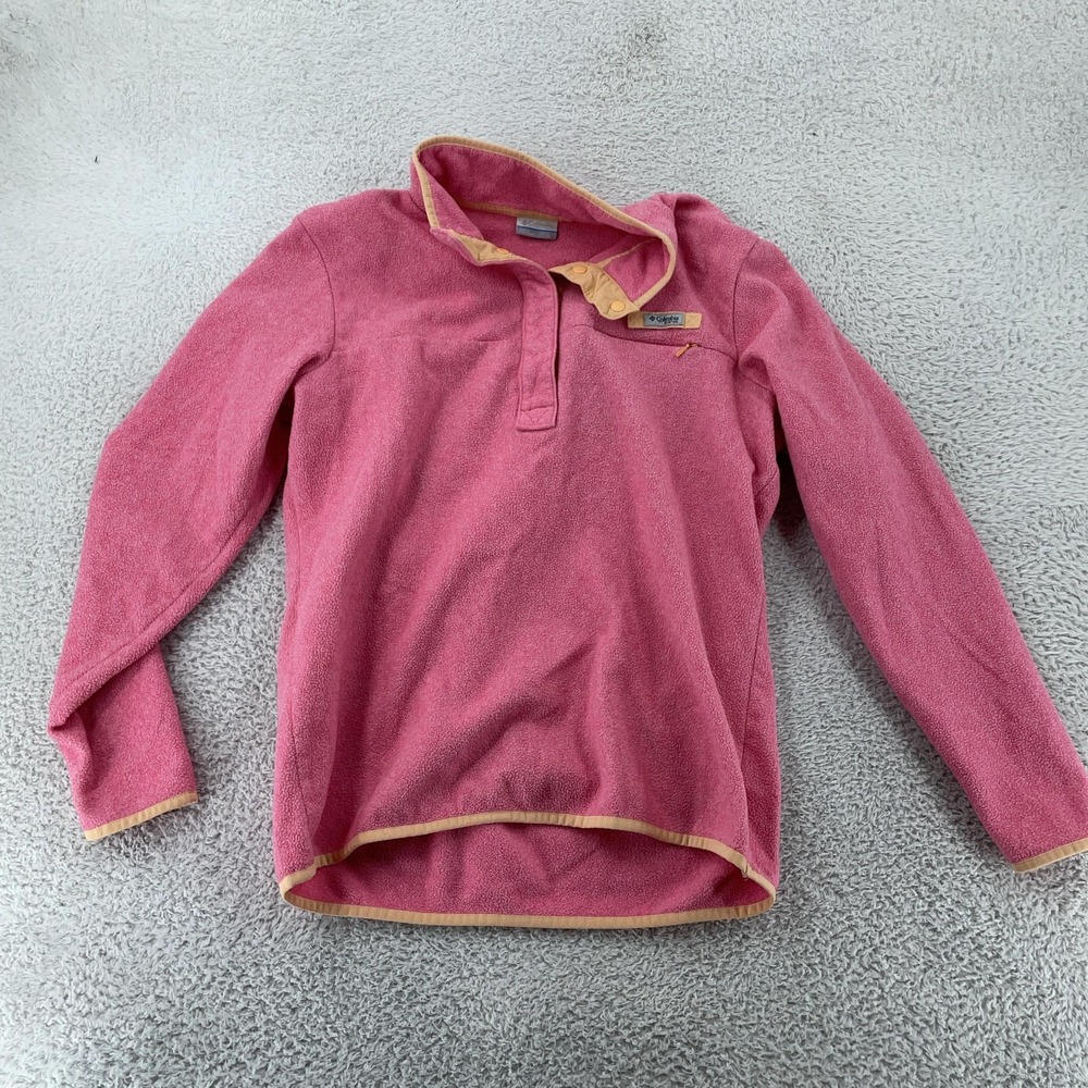 Columbia PFG 1/4 Snap Fleece Pullover Sweater Girls YOUTH XL Pink Contrast Trim